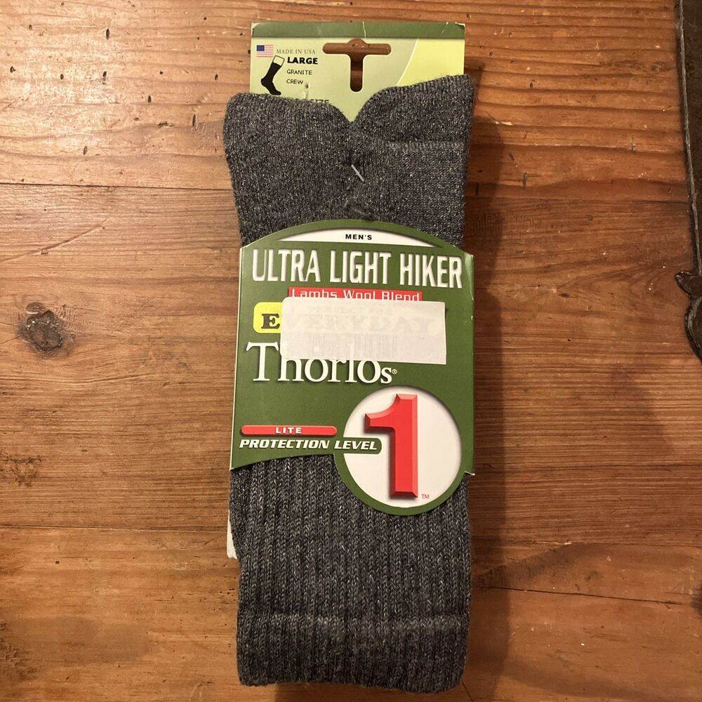 Thorlos Mens Ultra Light Hiker Lambs Wool Blend Large Granite Crew Socks 1 Pair